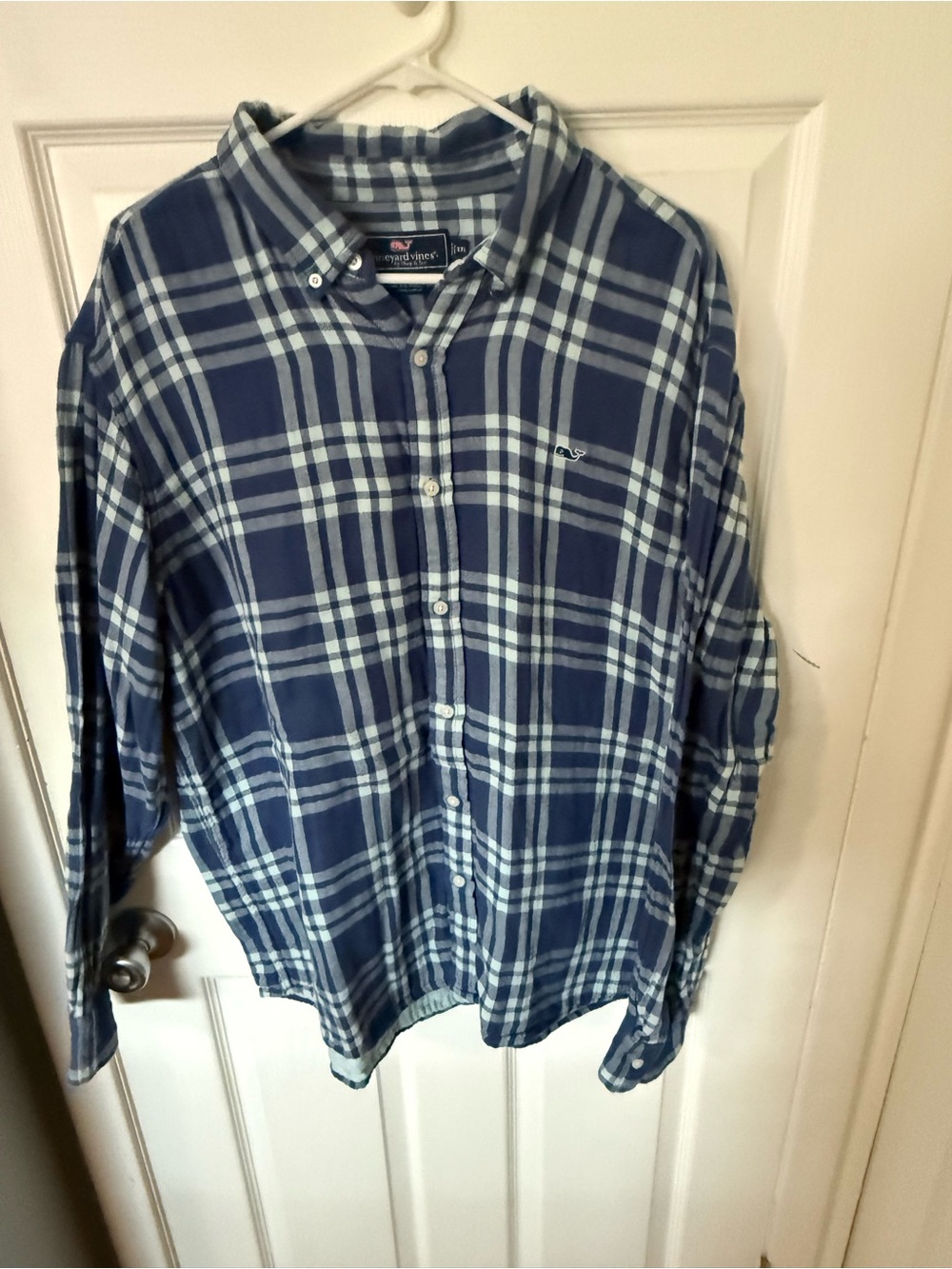 Vineyard Vines Navy and White Plaid Button-Down Shirt